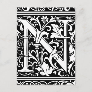 Cartão Postal Letra N Monograma Medieval Arte Nova