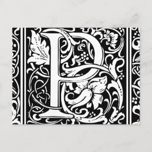 Cartão Postal Letra P Monograma Medieval Arte Nova