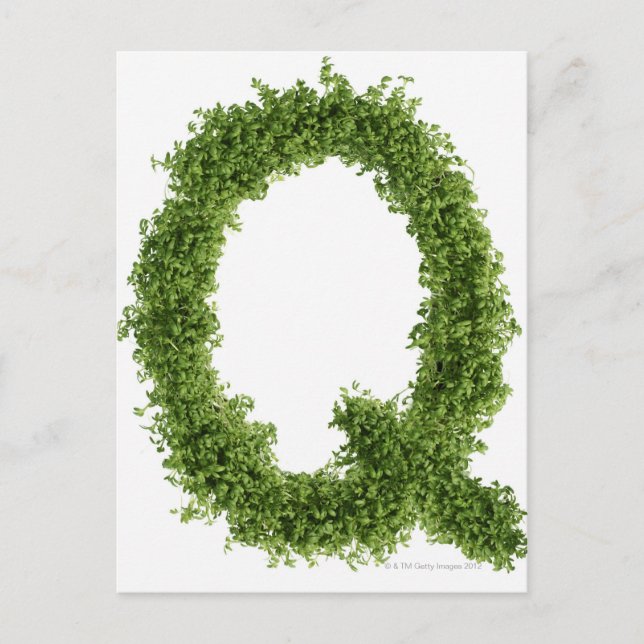 Cartão Postal Letra 'Q' em grese sobre fundo branco, (Frente)