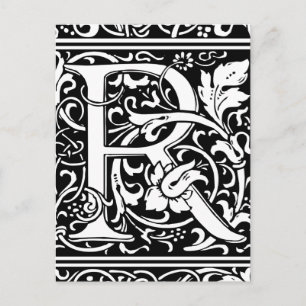 Cartão Postal Letra R Monograma Medieval Art Nouveau