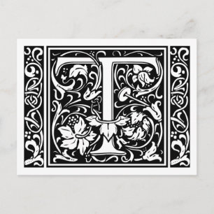 Cartão Postal Letra T Monograma Medieval Arte Nova