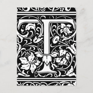 Cartão Postal Letra T Monograma Medieval Arte Nova
