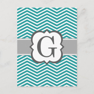 Cartão Postal Letra Teal White Monograma G Chevron