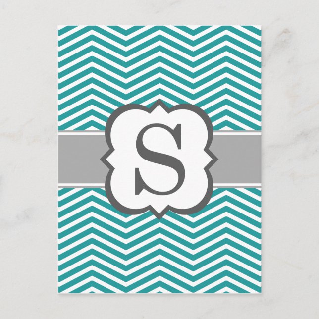 Cartão Postal Letra Teal White Monograma S Chevron (Frente)