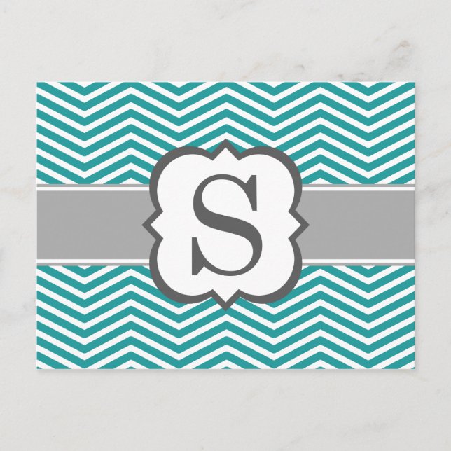 Cartão Postal Letra Teal White Monograma S Chevron (Frente)