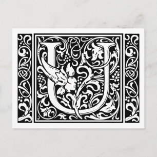 Cartão Postal Letra U Monograma Medieval Art Nouveau