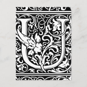 Cartão Postal Letra U Monograma Medieval Arte Nova
