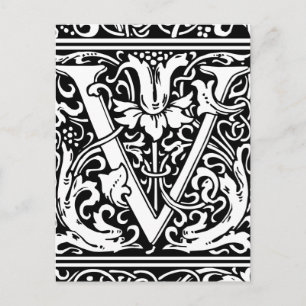 Cartão Postal Letra V Monograma Medieval Art Nouveau