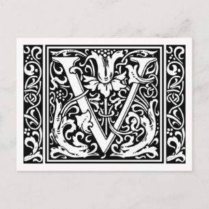 Cartão Postal Letra V Monograma Medieval Arte Nova