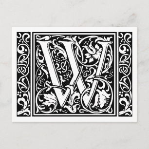 Cartão Postal Letra W Monograma Medieval Arte Nova