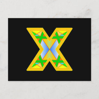 Cartão Postal Letra X Amarelo Contorno Mini Verde X x 4