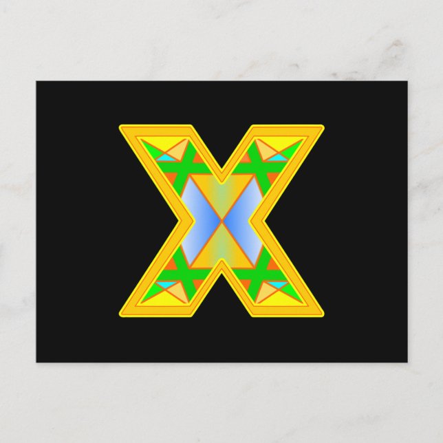 Cartão Postal Letra X Amarelo Contorno Mini Verde X x 4 (Frente)