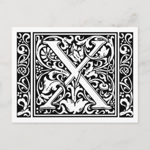 Cartão Postal Letra X Monograma Medieval Art Nouveau