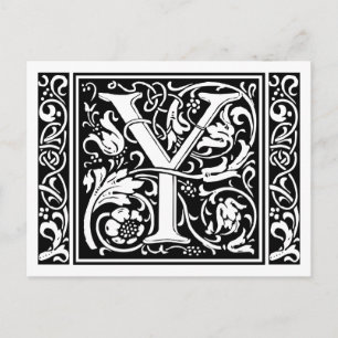 Cartão Postal Letra Y Monograma Medieval Art Nouveau