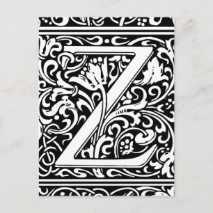 Cartão Postal Letra Z Monograma Medieval Arte Nova