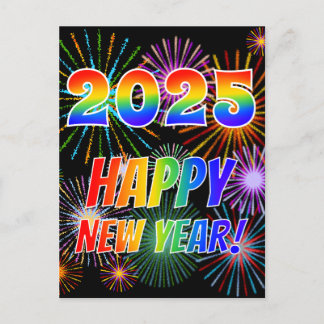Cartão Postal Letras arco-íris "2025" + "FELIZ ANO NOVO!"