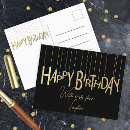Cartão Postal Letras Douradas Penduradas Em Preto Feliz Aniversá