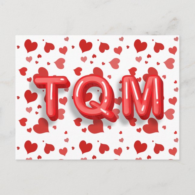 Cartão Postal Letras TQM 3d de Confetti do Coração Vermelho (Frente)