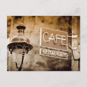Cartão Postal Letreiro de café em sépia, Paris, França