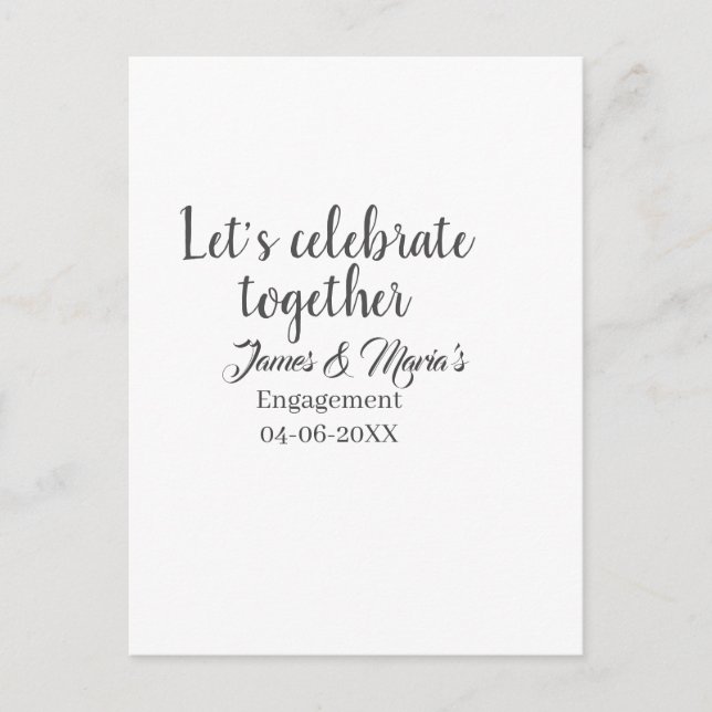 Cartão Postal Let's celebrate together engagement party namdate  (Frente)