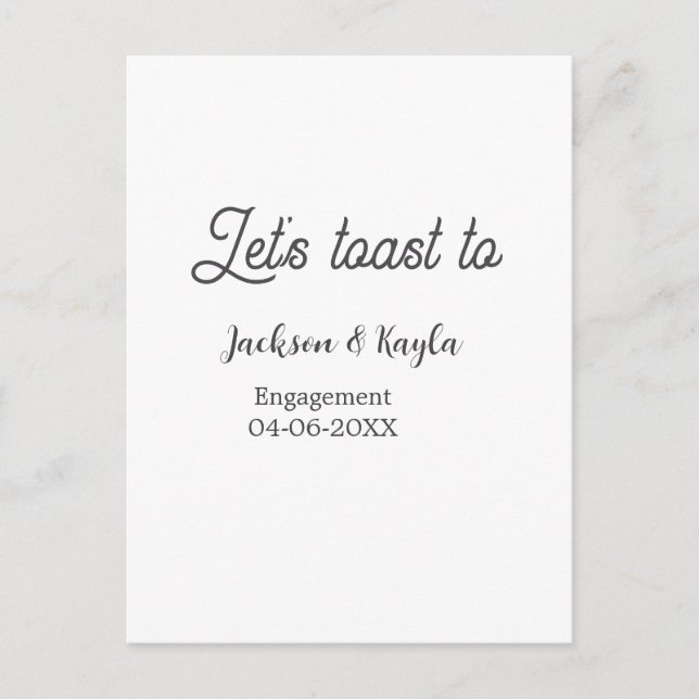 Cartão Postal Let's toast to engagement party name date elegant  (Frente)