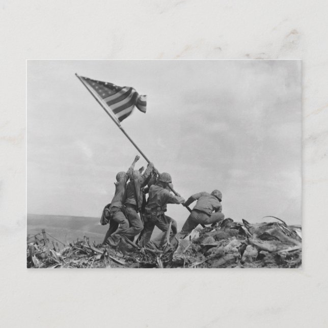 Cartão Postal Levante bandeira americana em Iwo Jima (1945) (Frente)