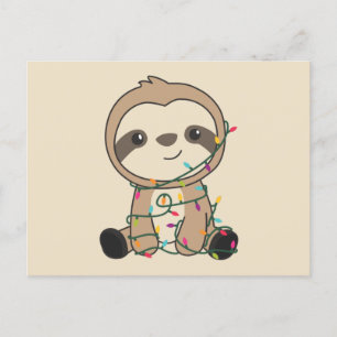 Cartão Postal Leve Natal Neve Animais de inverno Sloths Postcar