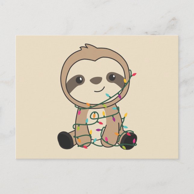 Cartão Postal Leve Natal Neve Animais de inverno Sloths Postcar (Frente)