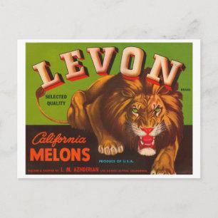 Cartão Postal Levon Calfironia Melons VIntage Crate Label - Leão
