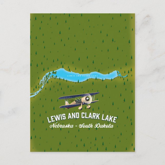 Cartão Postal lewis e clark Lake map poster. (Frente)
