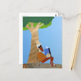 Cartão Postal Lezende eend met boek tegen boom love nature