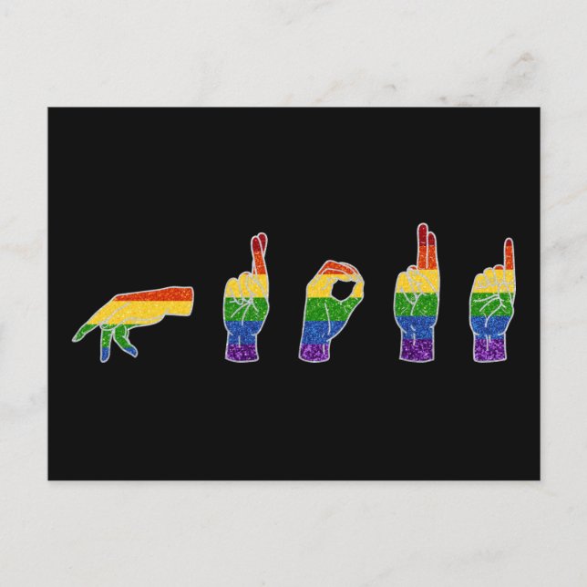 Cartão Postal LGBT Glitter Arco-Íris ASL Orgulhoso (Frente)