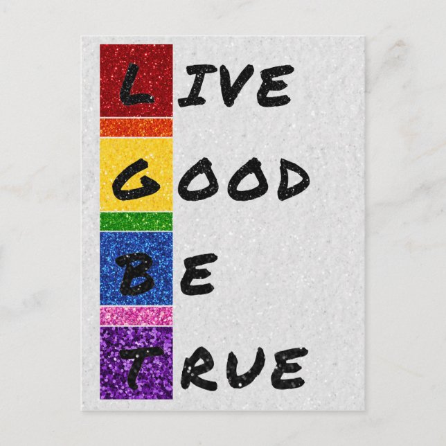 Cartão Postal LGBT Glitter Live Good Be True Card (Frente)