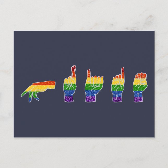 Cartão Postal LGBT Glitter Rainbow Orgulho ASL (Frente)