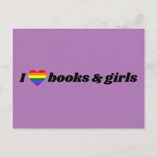 Cartão Postal LGBT Lésbica Eu Amo Livros e Garotas