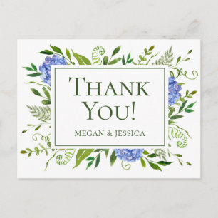 Cartão Postal LGBTQ Blue Hydrangeas Sentimento Floral Dobrado