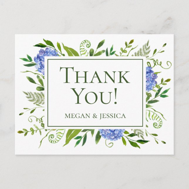 Cartão Postal LGBTQ Blue Hydrangeas Sentimento Floral Dobrado (Frente)