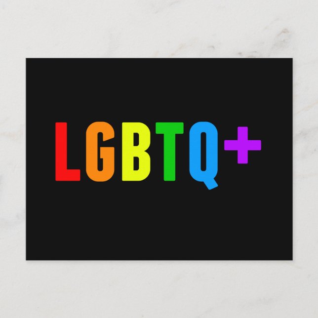 Cartão Postal LGBTQ Plus Orgulho gay Arco-Íris Acrônimo Preto (Frente)