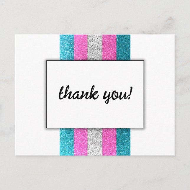 Cartão Postal LGBTQ Transchic Modern White Wedn Glitter (Frente)