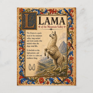 Cartão Postal Lhama, Arte de Bestiário Medieval