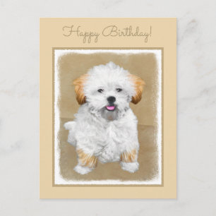 Cartão Postal Lhasa Apso Puppy Painting - Arte De Cachorro Origi