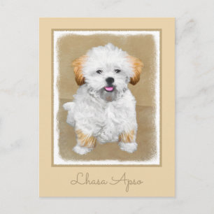 Cartão Postal Lhasa Apso Puppy Painting - Arte De Cachorro Origi