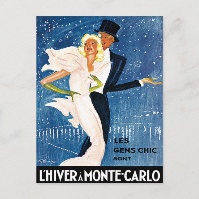 Cartão Postal L'Hiver Monte Carlo Mônaco Viagem Antiga (Frente)