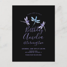Cartão Postal Libélula Aquarela Festa de Aniversário Roxo Preto