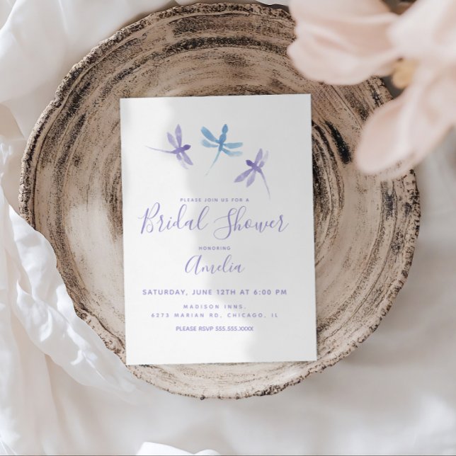 Cartão Postal Libélulas Roxo Azul Pintadas à Mão Chá de Noiva  (Criador carregado)