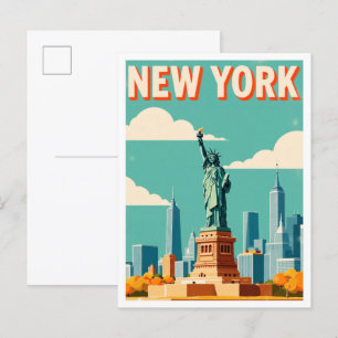 Cartão Postal Liberty New York USA Vintage Illustration Viagem