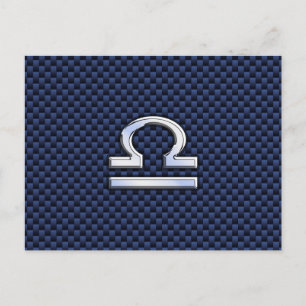 Cartão Postal Libra - Símbolo Zodíaco no Estilo de Fibra Azul