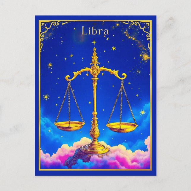 Cartão Postal Libra Zodiac Escala num céu estrelado (Frente)