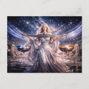 Cartão Postal Libra Zodíaco com Donzela Celestial Segurando a Ba