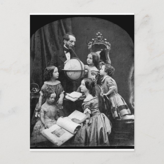 Cartão Postal Lição de Geografia Familiar ~ 1850 (Frente)